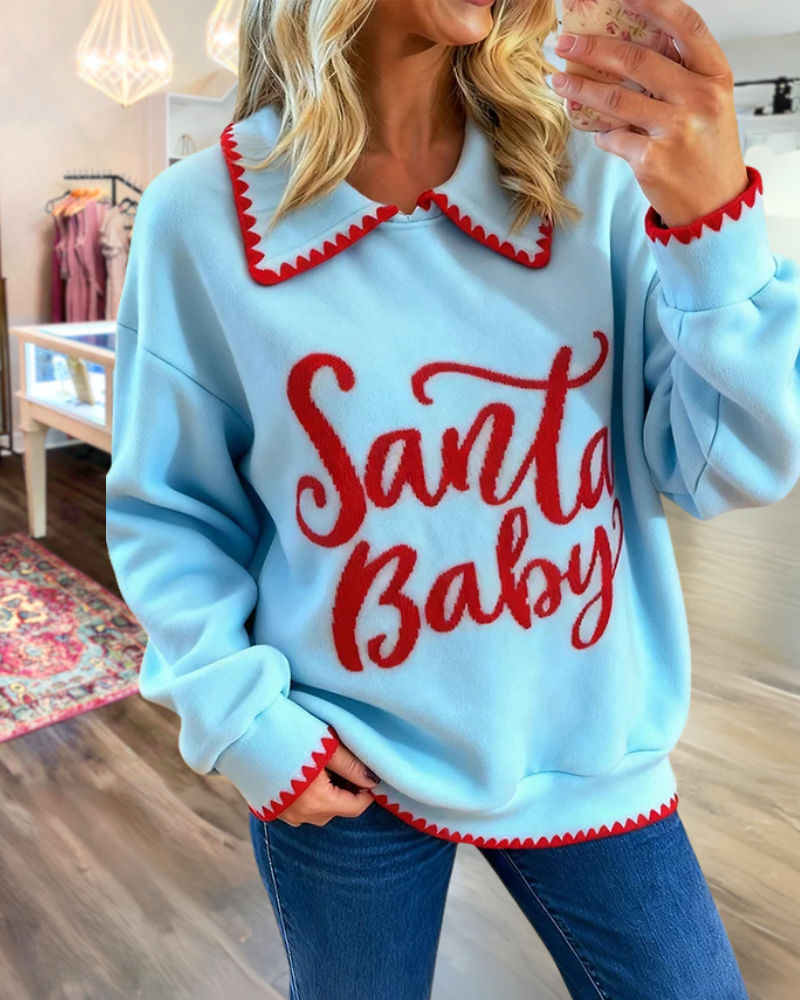 Santa Baby Wave Trim Pullover