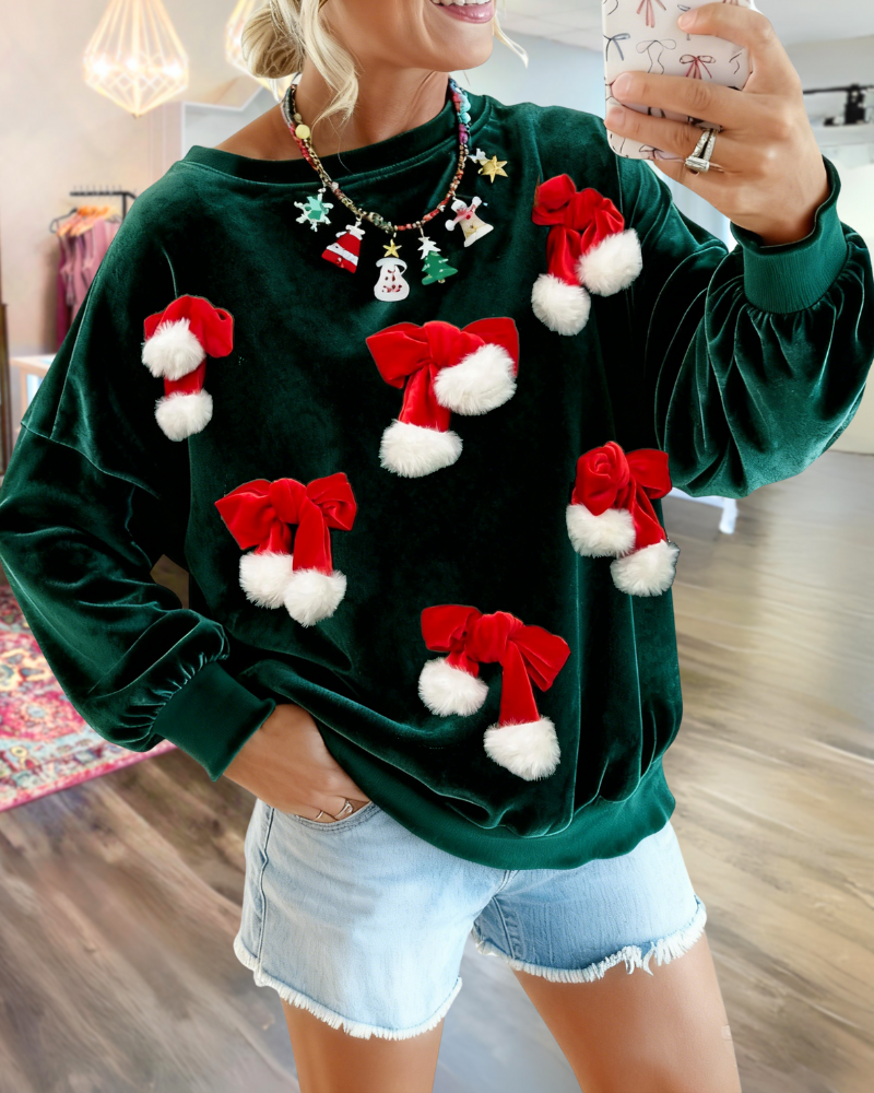 Christmas 3D Bow Velvet Sweatshirt