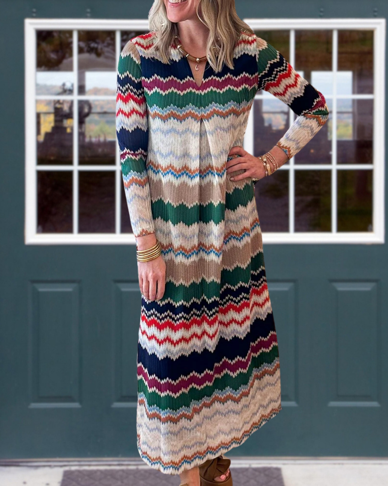 Wavy Striped V-Neck Dress