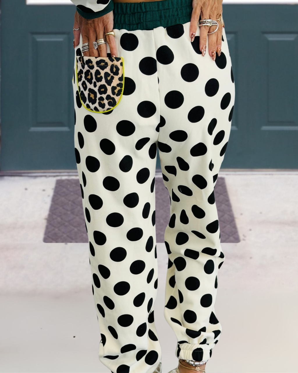 Stylish Polka Dot Leopard Print Pocket Pants