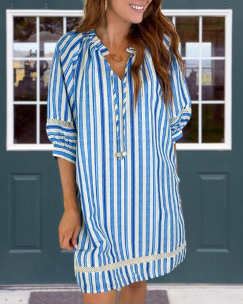 Fashion Striped V-neck Dress
