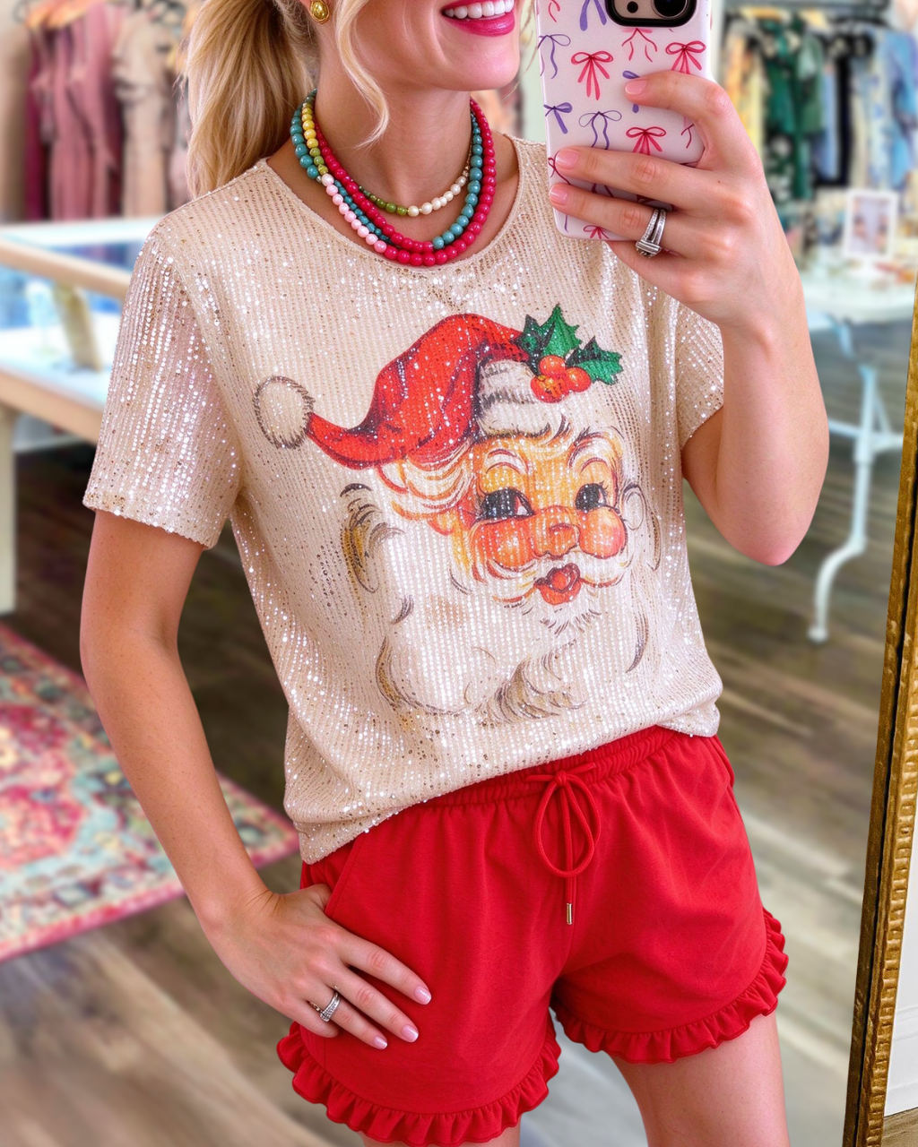 Vintage Style Sequin Santa T-shirt