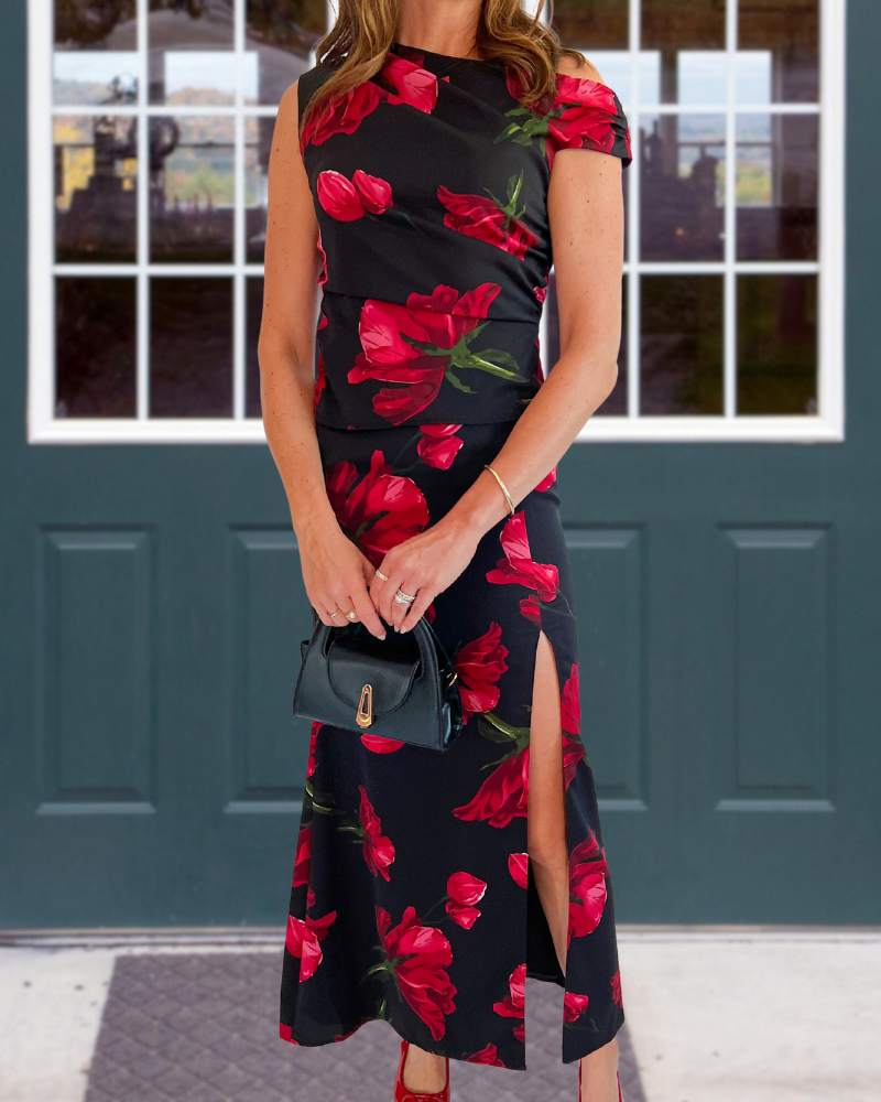 Slim Fit Rose Slit Maxi Dress