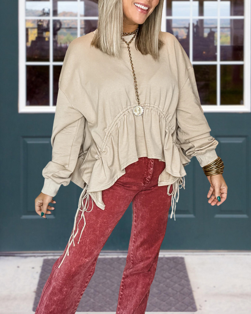 Chic Drawstring Ruffle Top