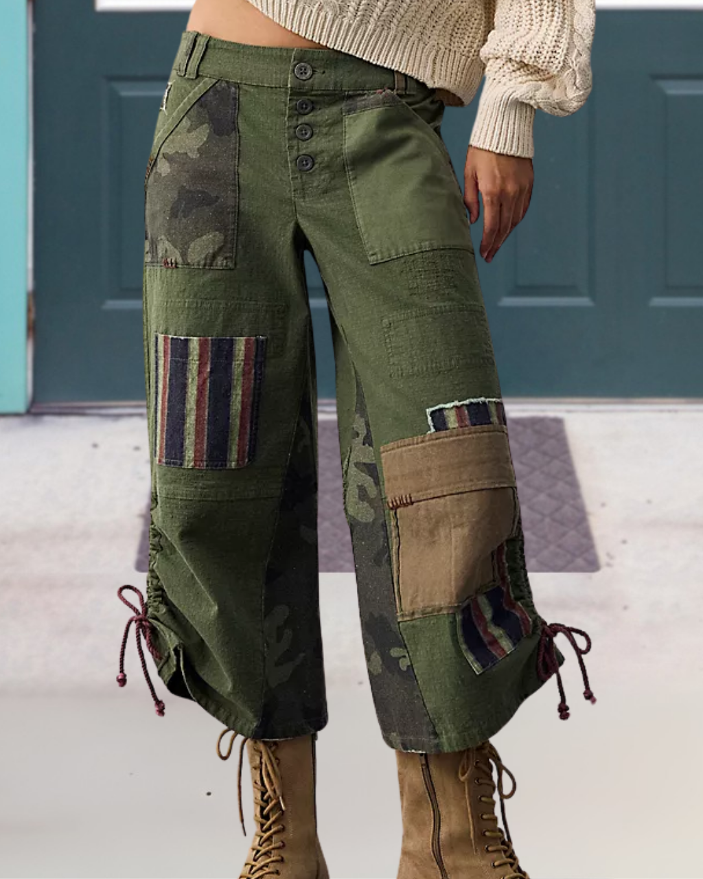 Camouflage Striped Embroidered Patchwork Pants