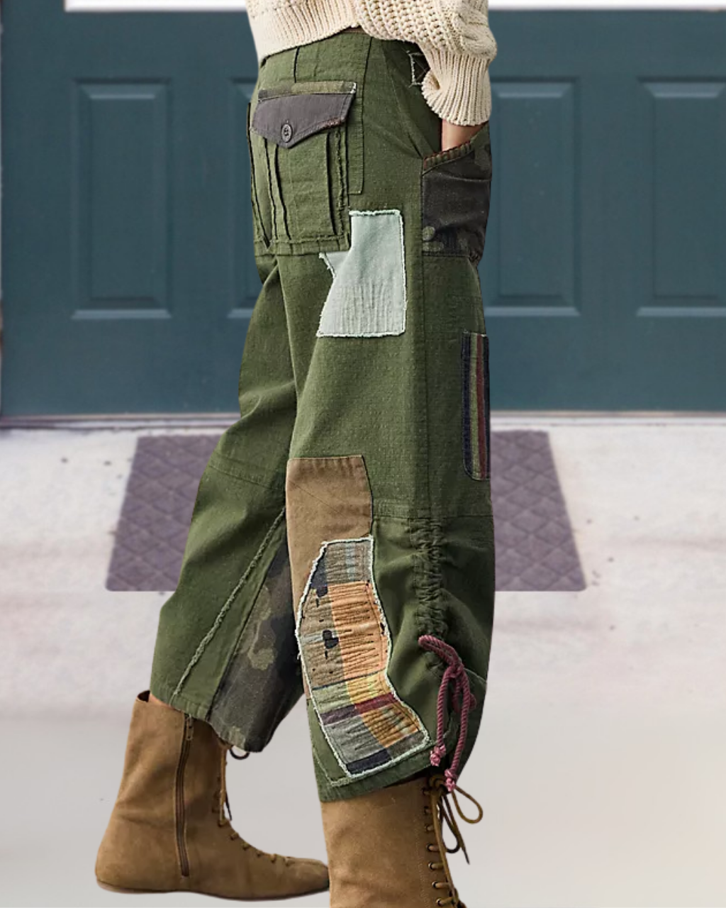 Camouflage Striped Embroidered Patchwork Pants