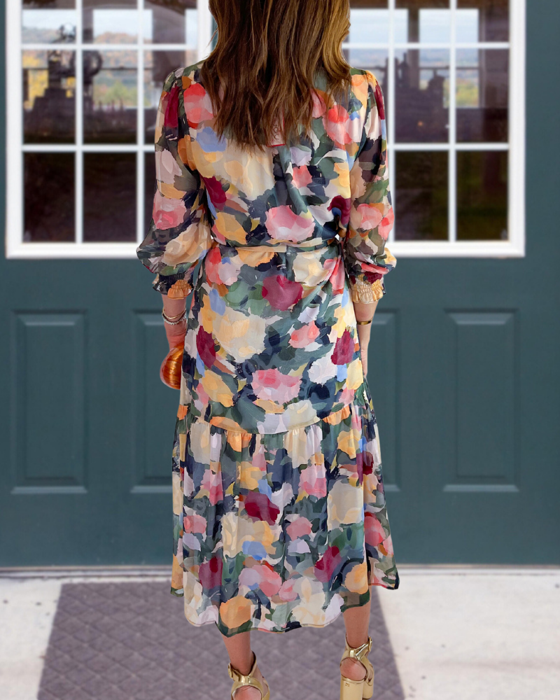 Elegant Floral Camouflage Midi Dress