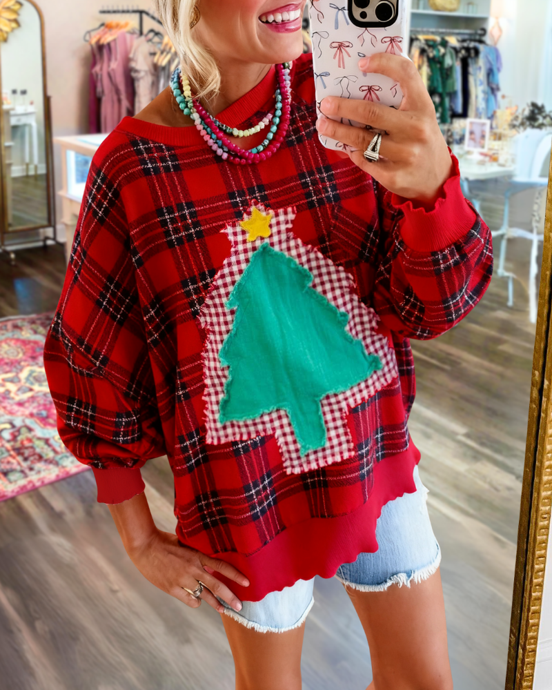 Christmas Tree Patch Plaid Sweatshirt