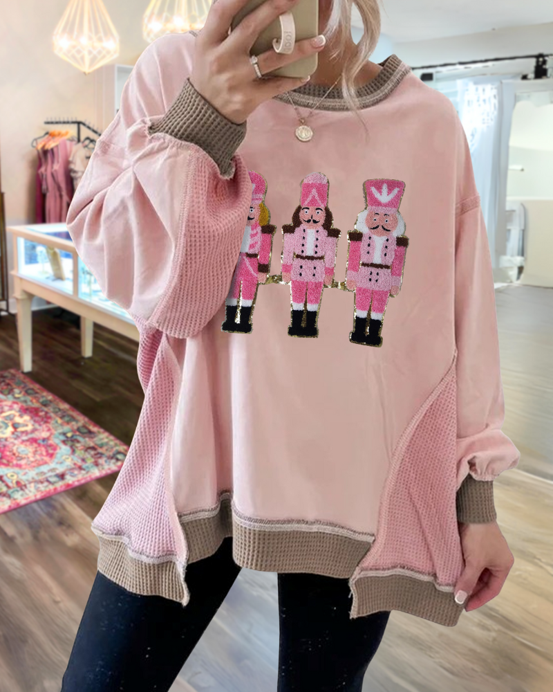 Nutcracker Soldier Embroidered Waffle Sweatshirt
