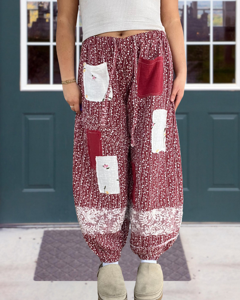 Chic Floral Patchwork Harem Pants