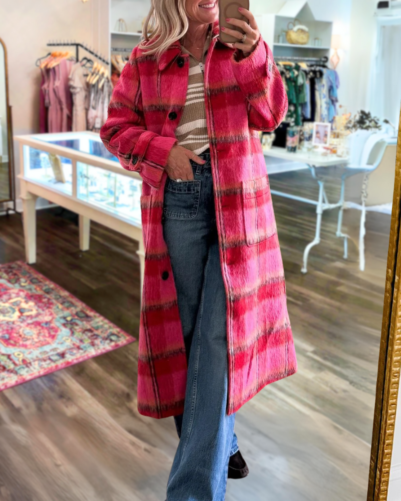 Stylish Plaid Wool Lapel Coat