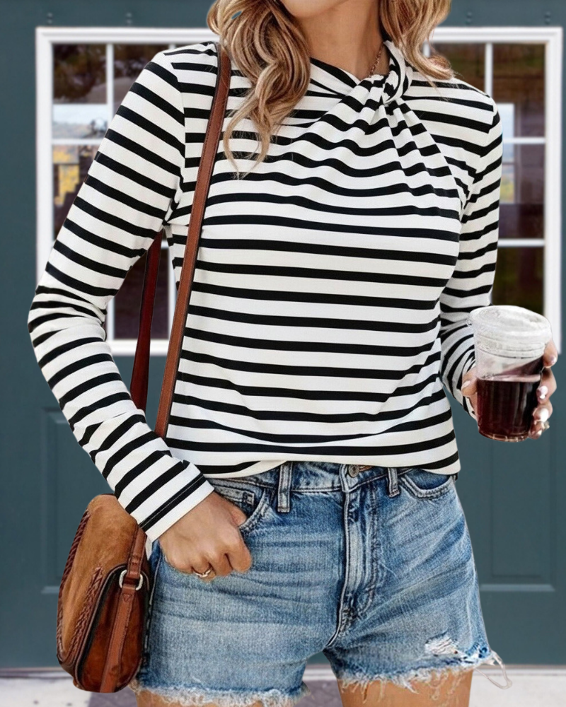Casual Striped Knotted Neckline Top