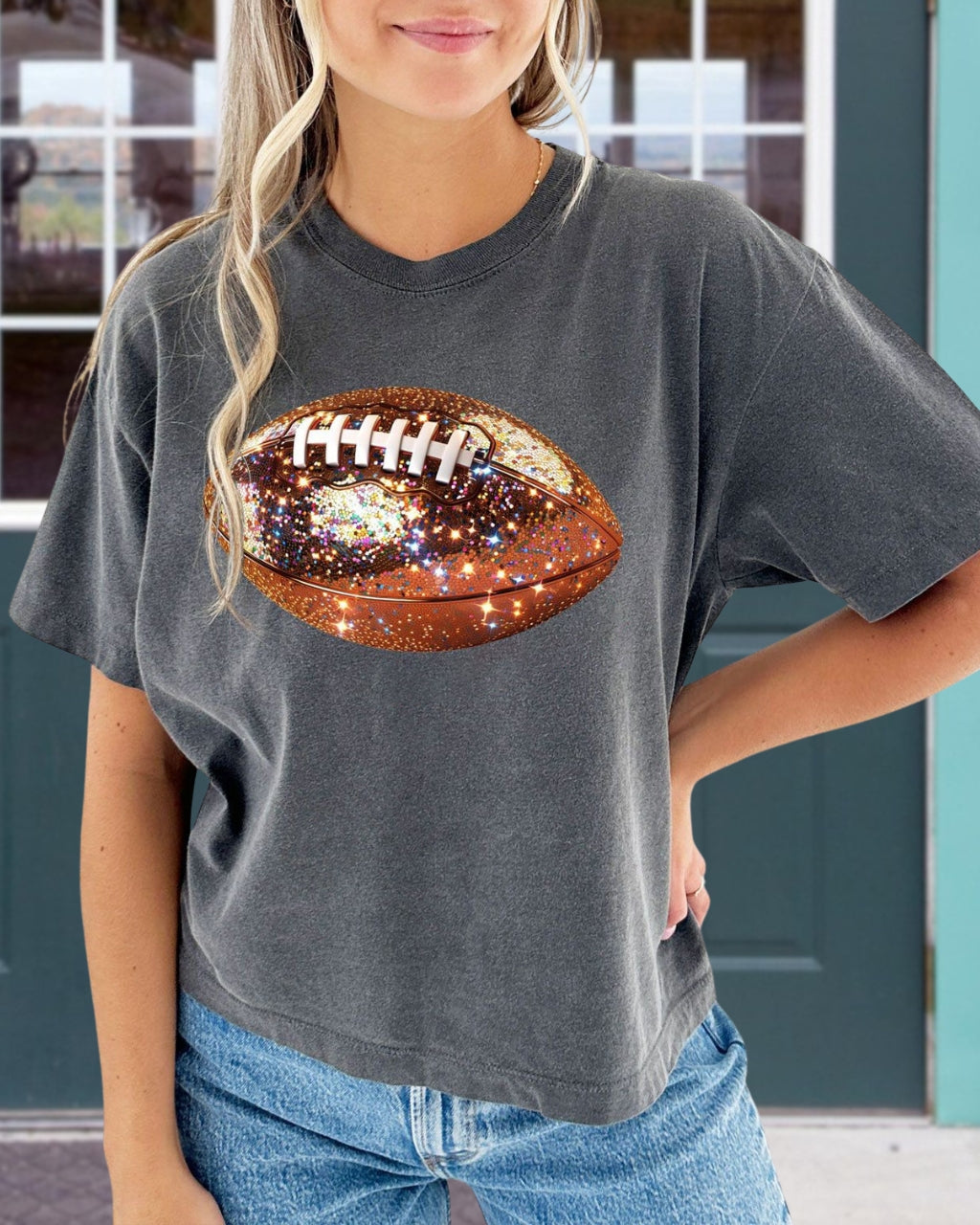 Glitter Football Print T-Shirt