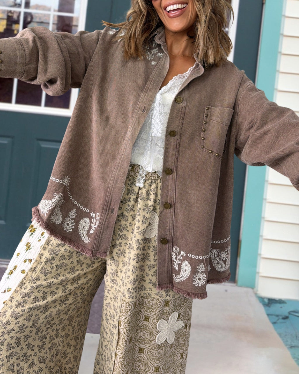 Paisley Studded Washed Raw-edge Jacket