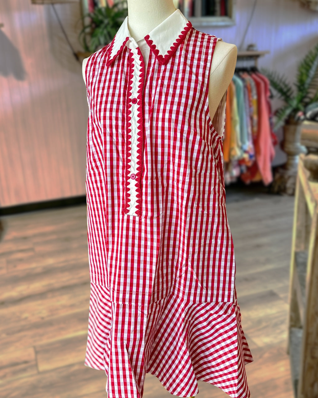 Gingham Scallop Mini Dress