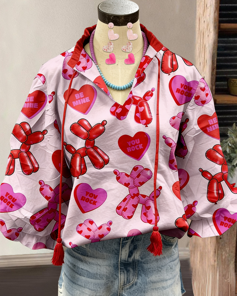 Heart Balloon Dog Satin Blouse
