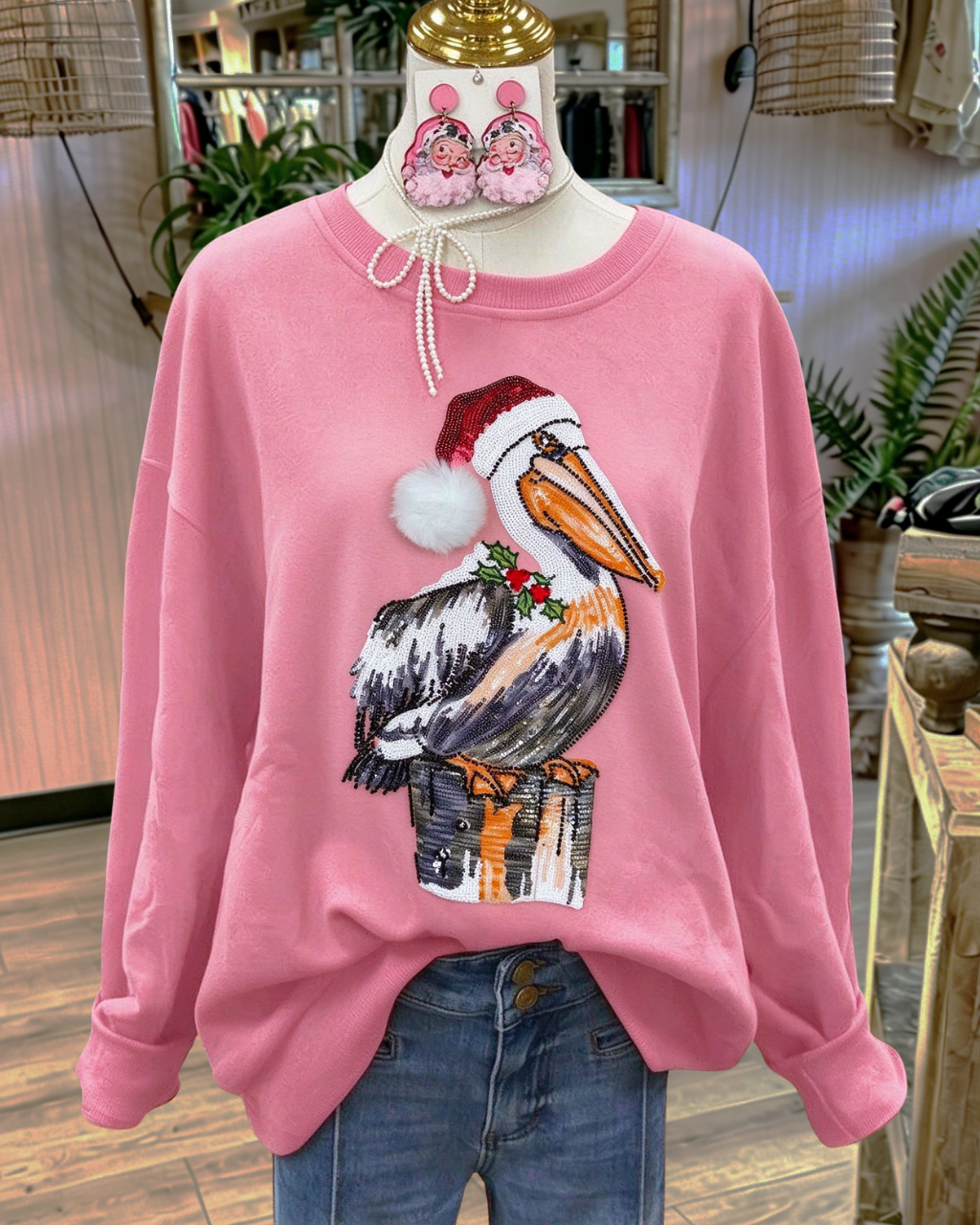 Pelicans Sequin Christmas Hat Pullover