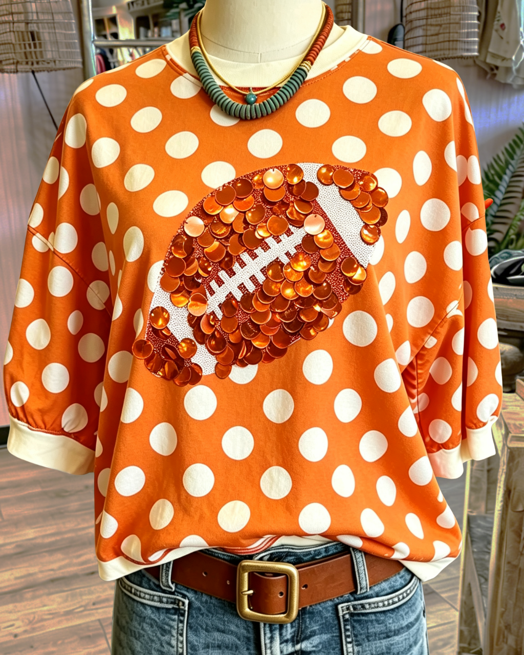 American Football Sequined Polka Dot T-shirt