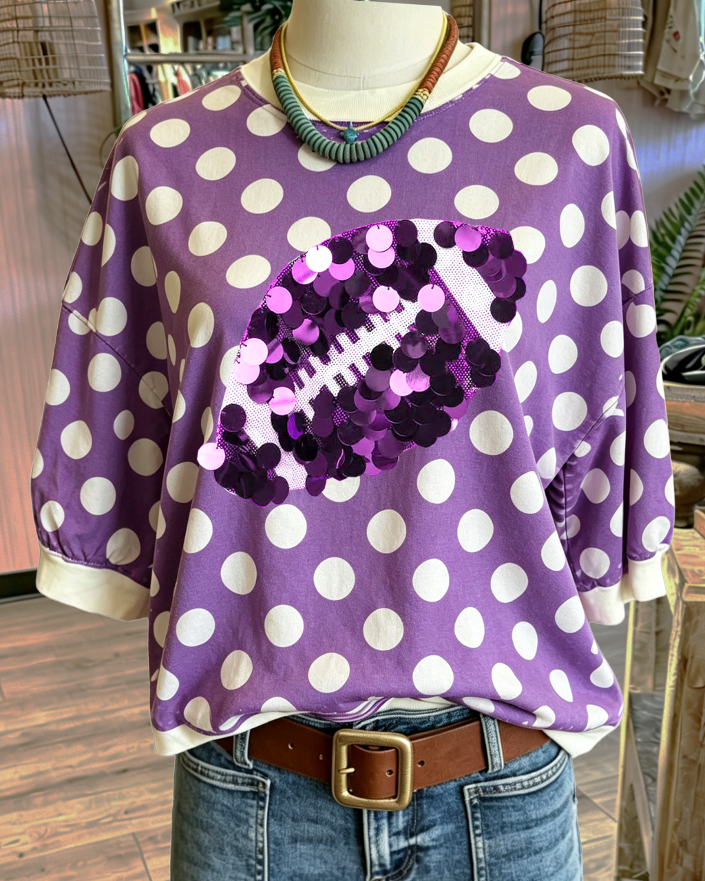 American Football Sequined Polka Dot T-shirt