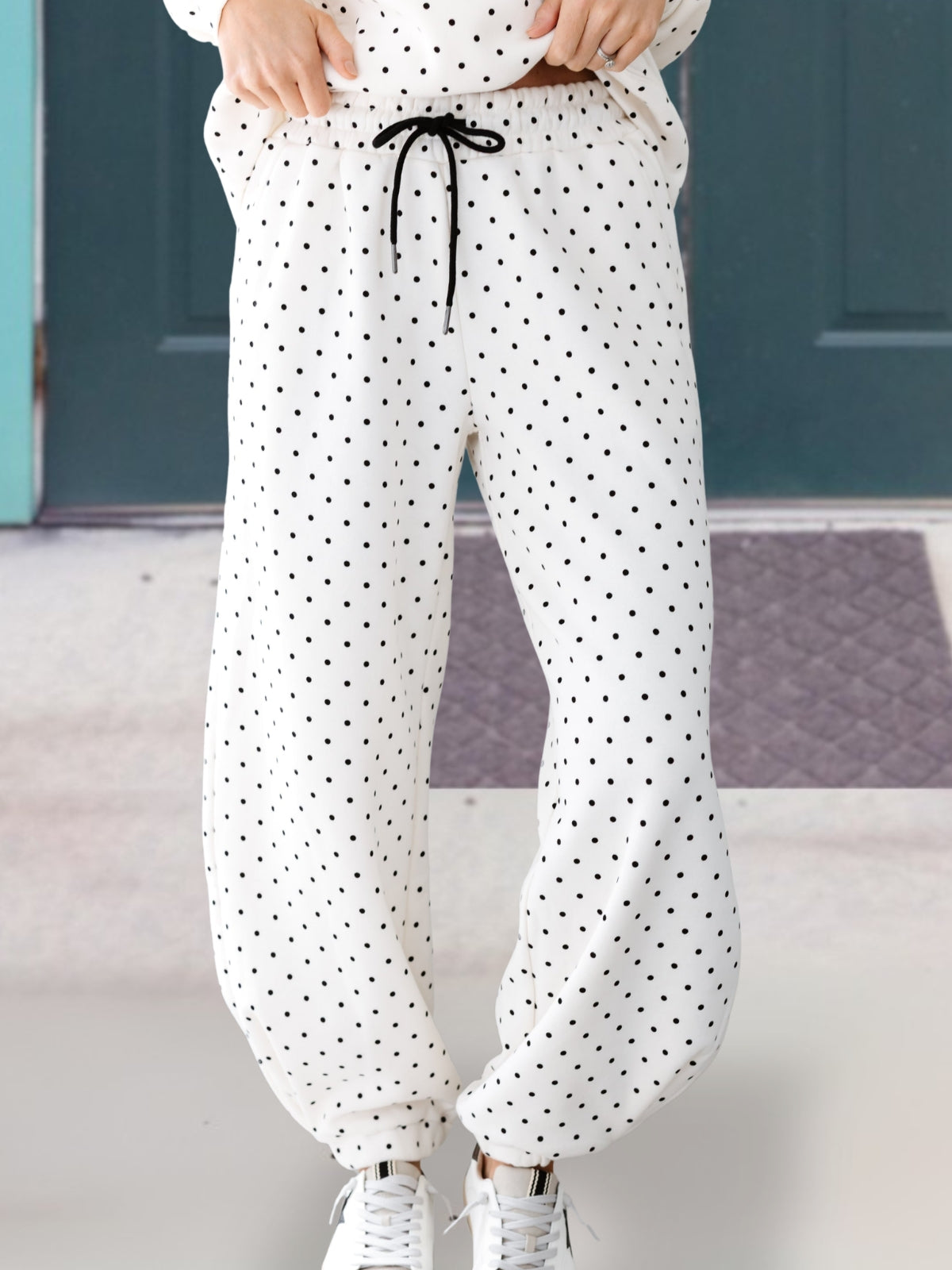Fashionable Polka Dot Hooded Sweatshirt Set