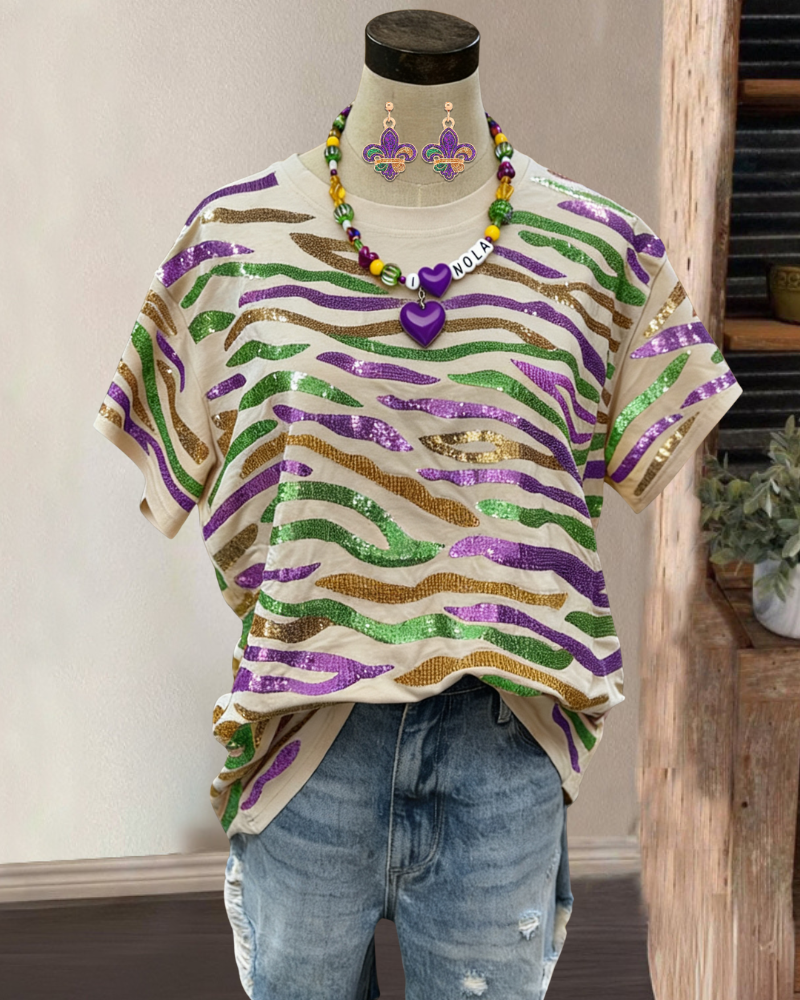 Trendy Carnival-Themed Sequined Tee