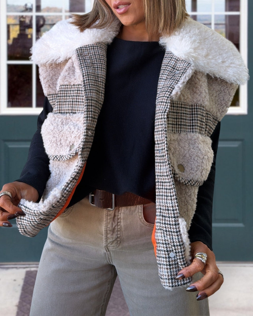Plaid Patchwork Lamb Fleece Vest
