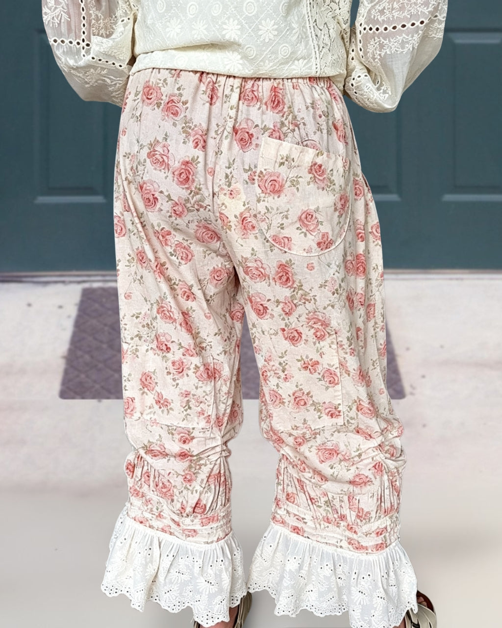 Casual Floral Lace Pants