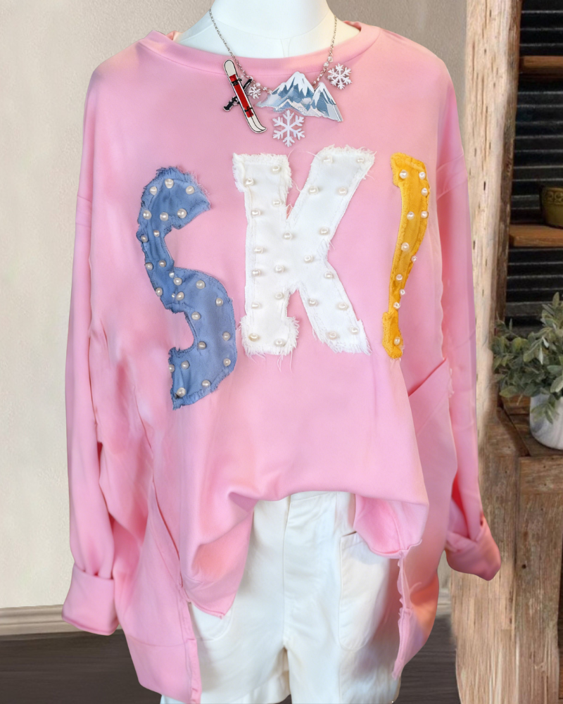 SKI Embroidered Beaded Sweatshirt