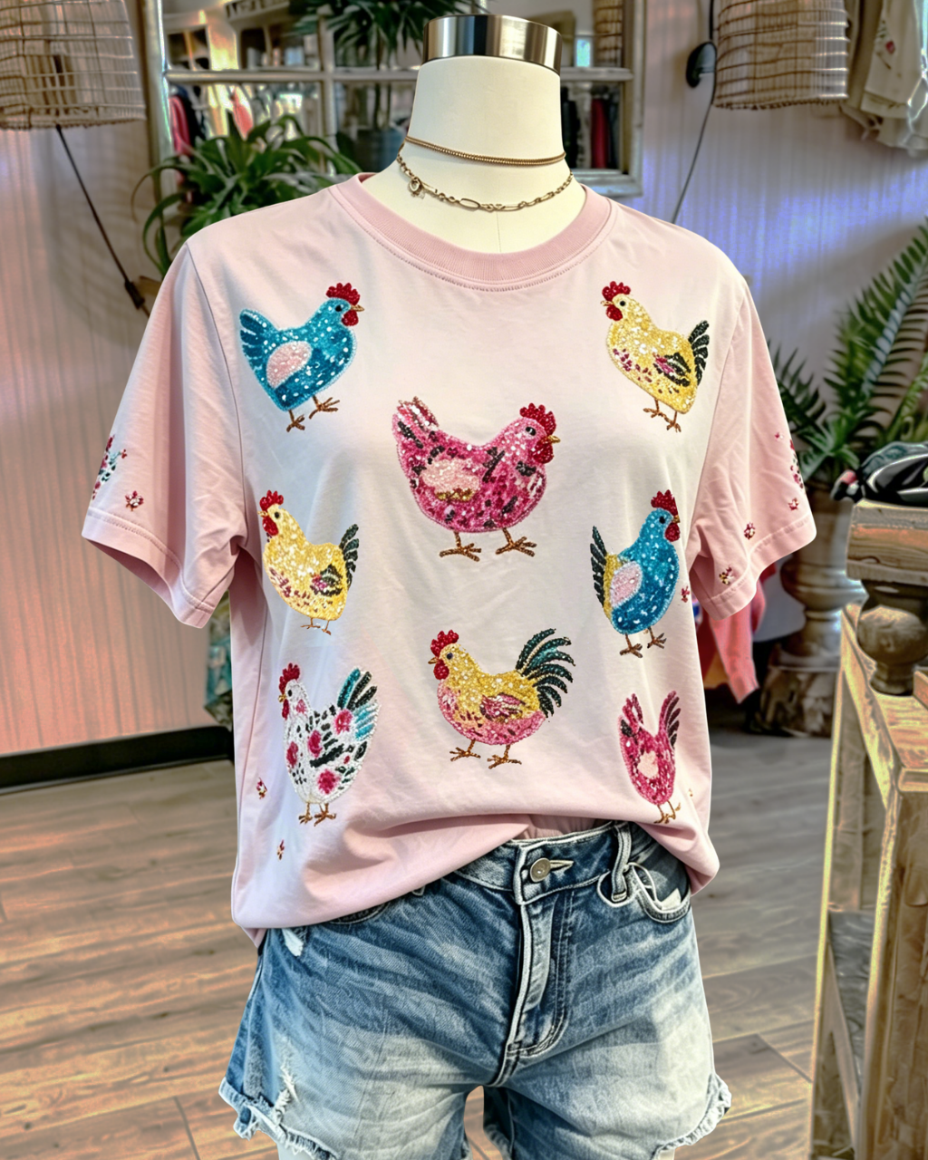 Rooster Sequined Crewneck T-shirt
