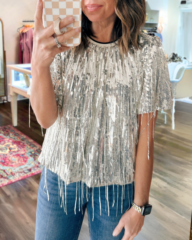 Sparkling Sequined Tassel Top