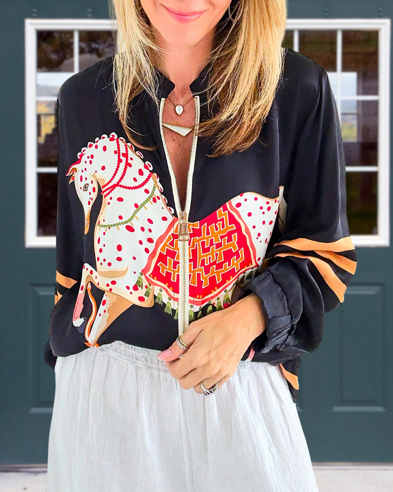 Horse Striped Zip-Up Jacket