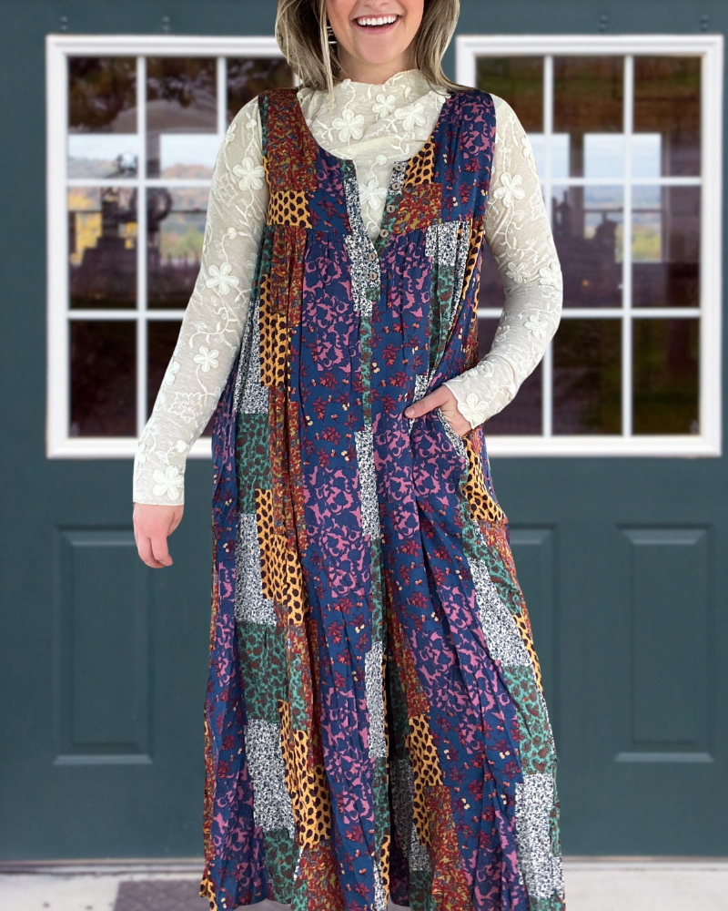 Paisley Patchwork Slip Midi Dress