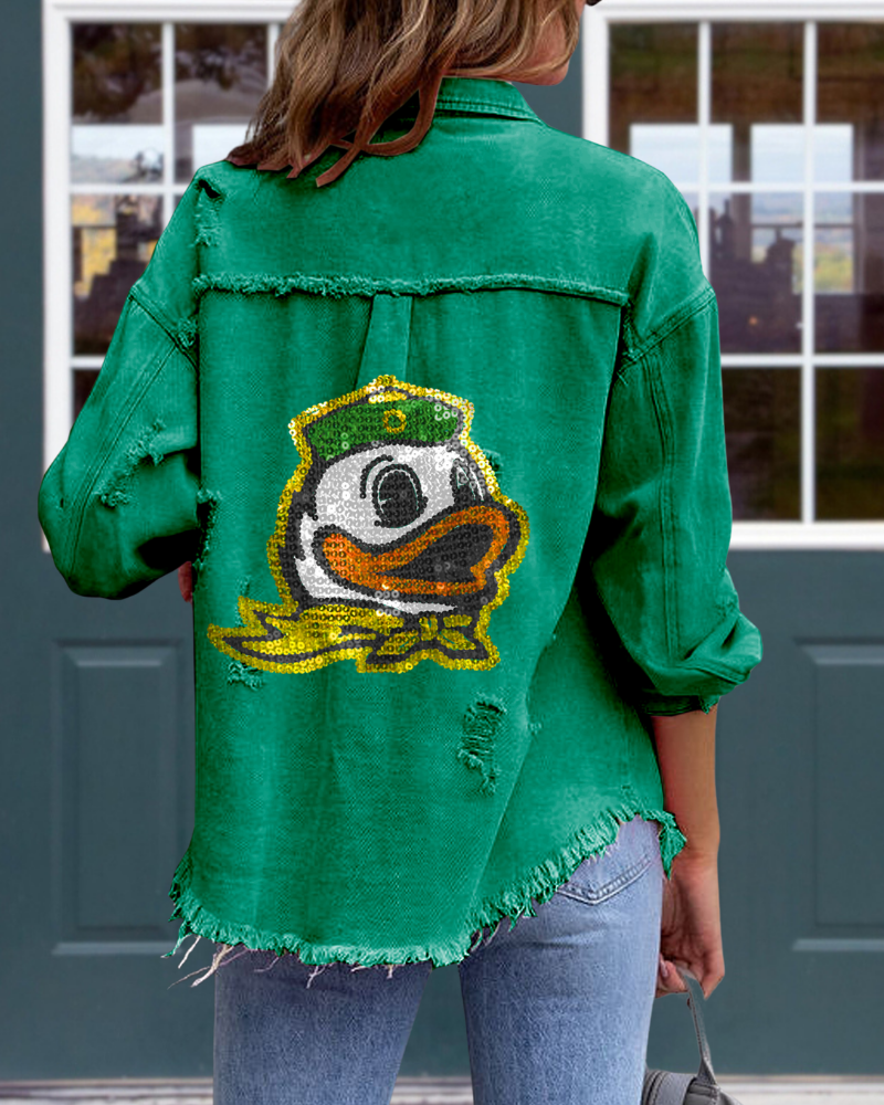 Oregon Ducks Sequined Raw-edge Shirt