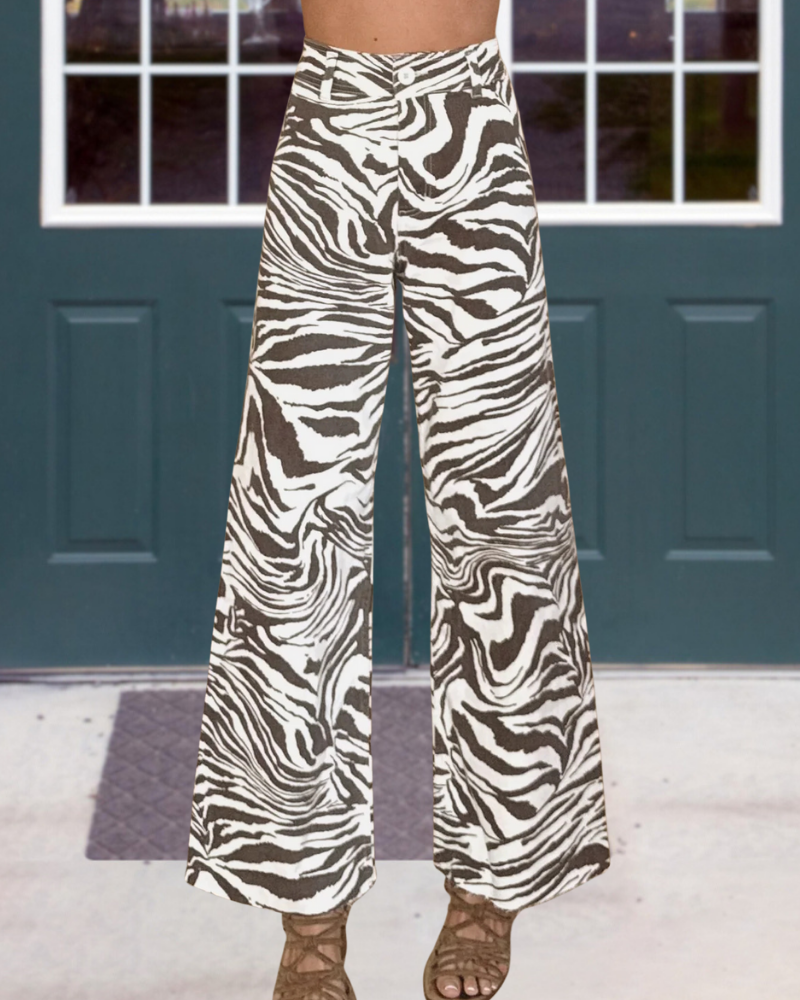 Zebra Flared Wide-Leg Pants