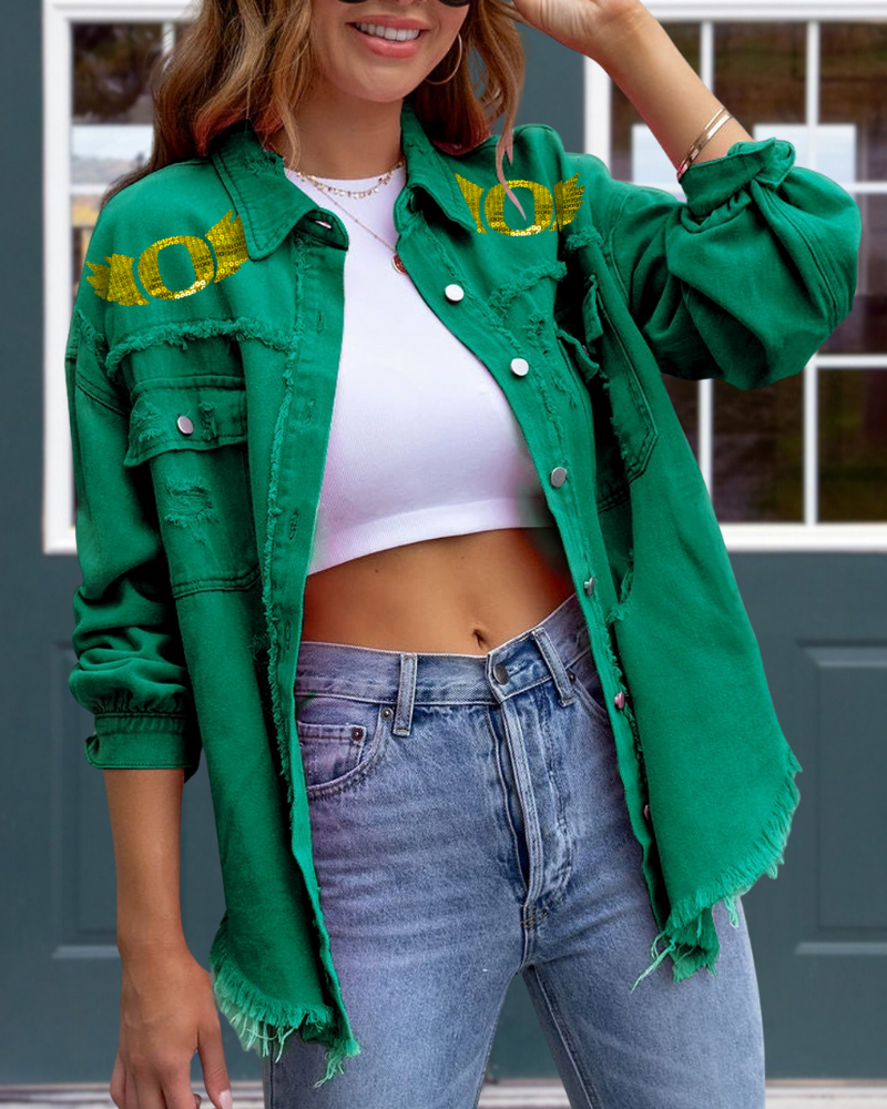 Oregon Ducks Sequined Raw-edge Shirt