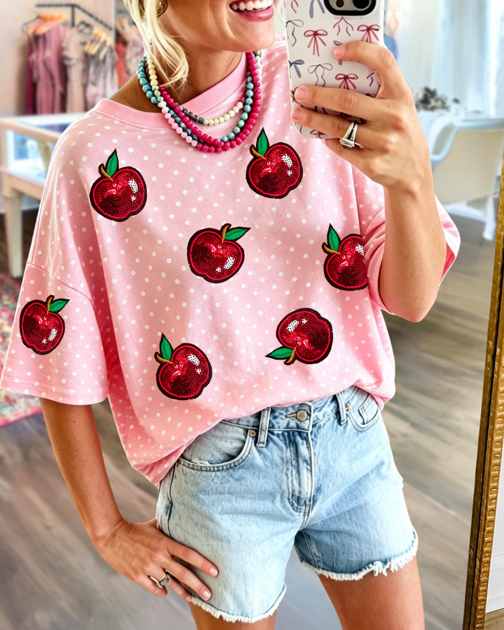 Apple Sequined Polka Dot Tee