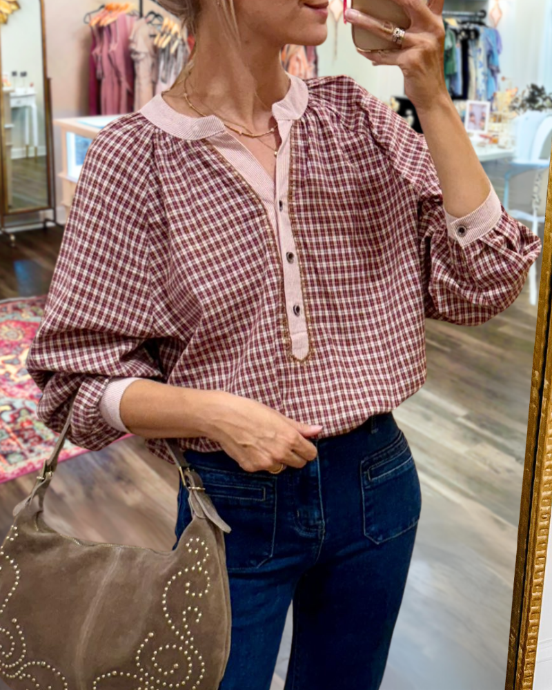 Trendy Plaid V-Neck Top