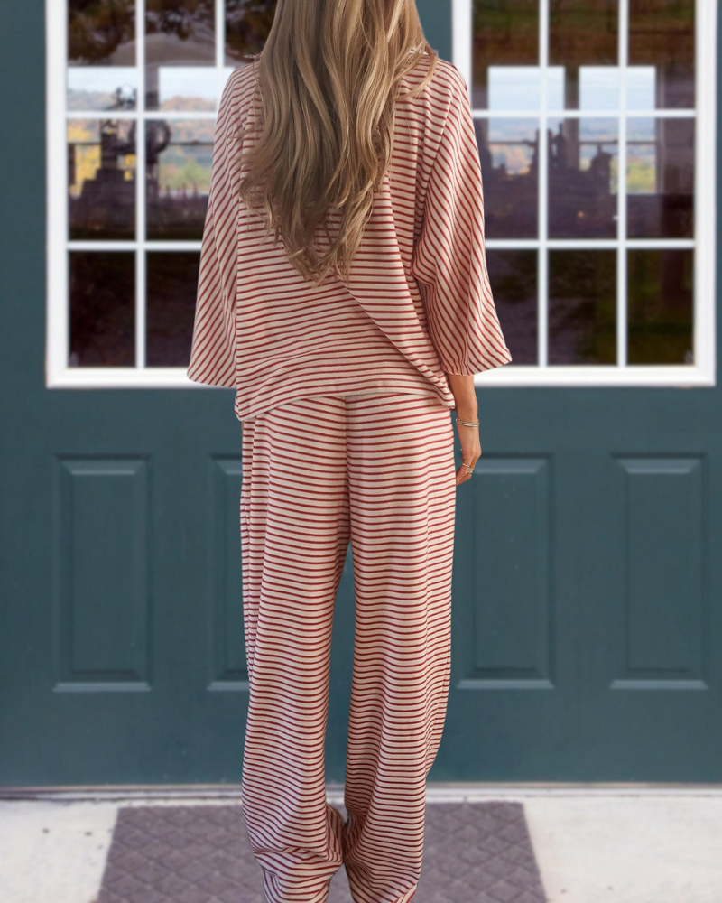 Trendy Striped Crew Neck Set