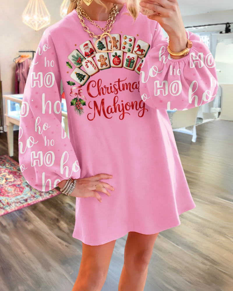Christmas Mahjong Print Dress