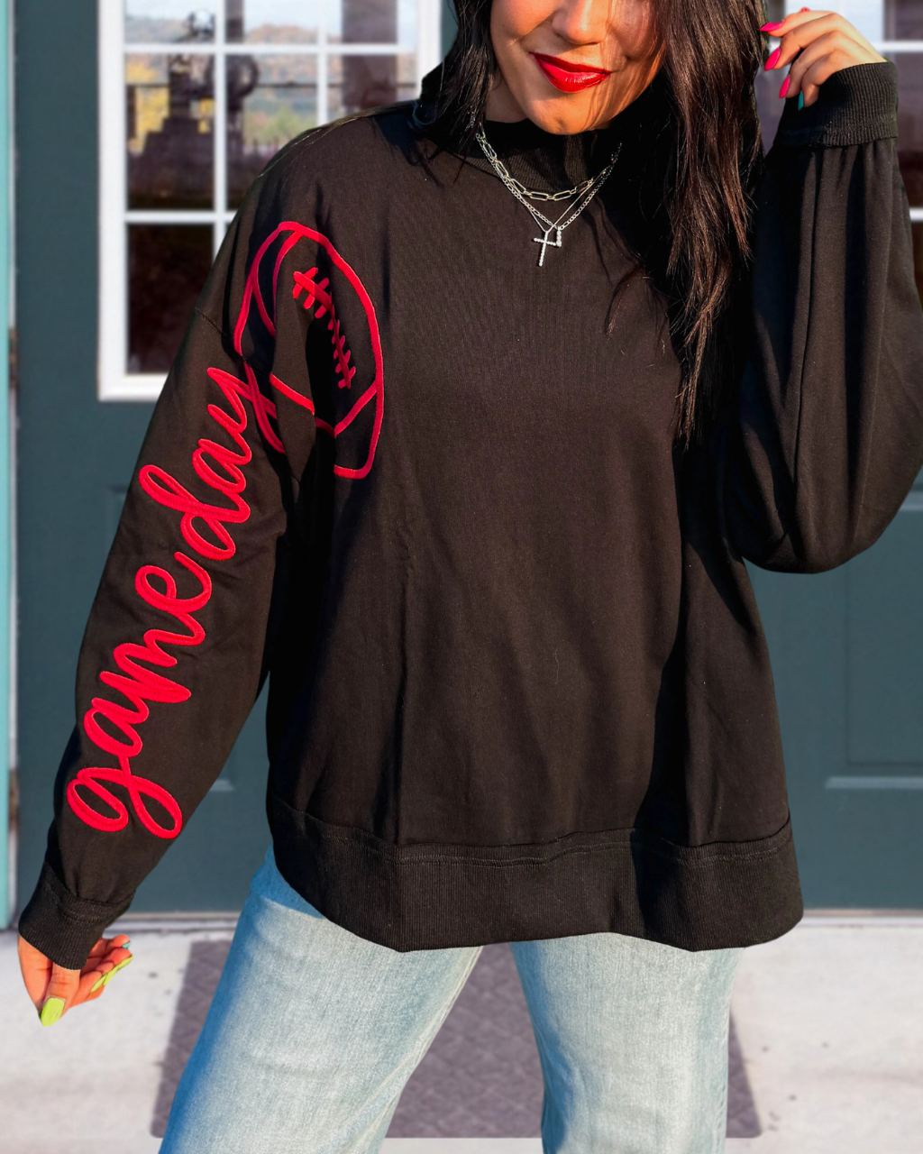 Gameday Football Embroidered Sleeve Sweatshirt