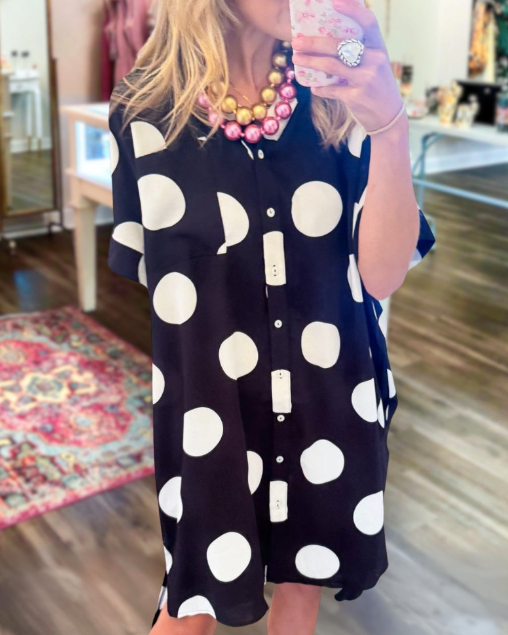 Stylish Polka Dot Shirt Dress