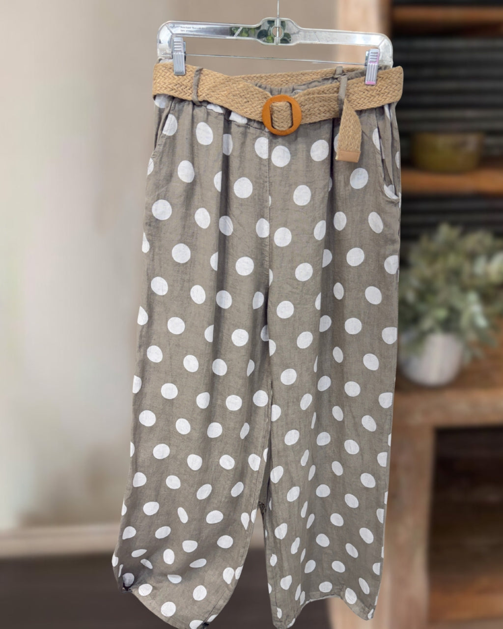 Polka Dot Linen Wide-leg Pants