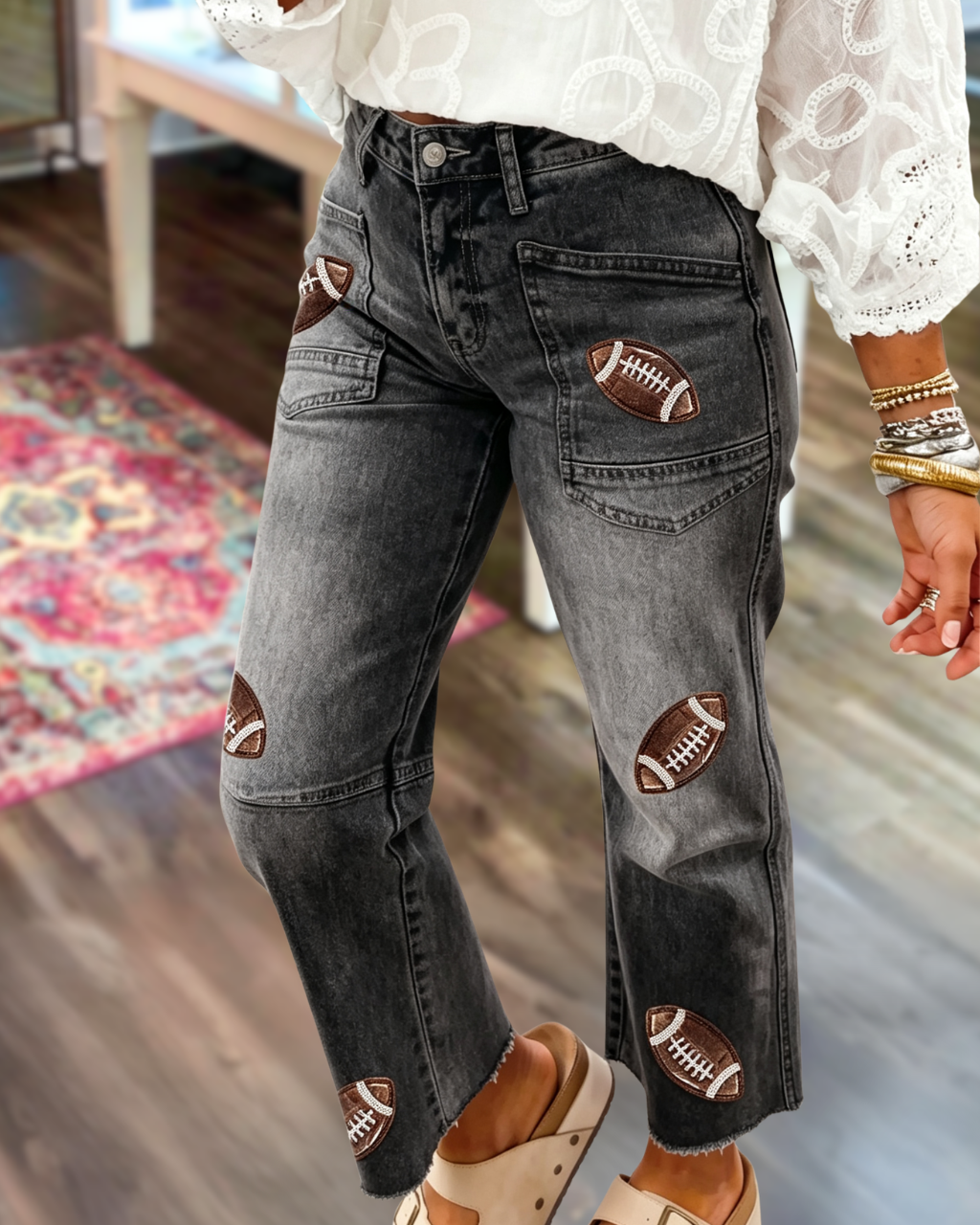 Football Themed Sequined Jeans