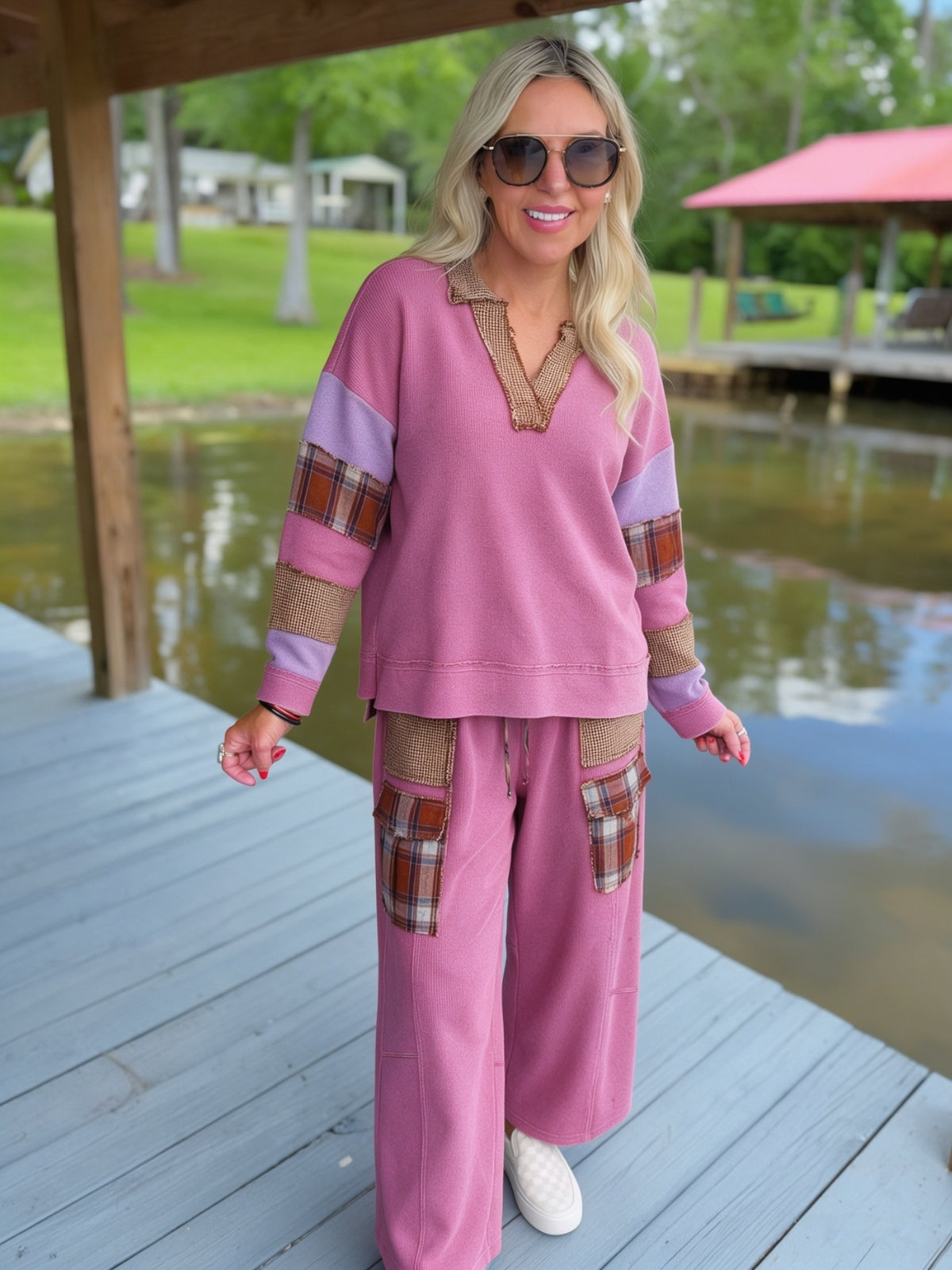 Retro Waffle Patchwork Pants