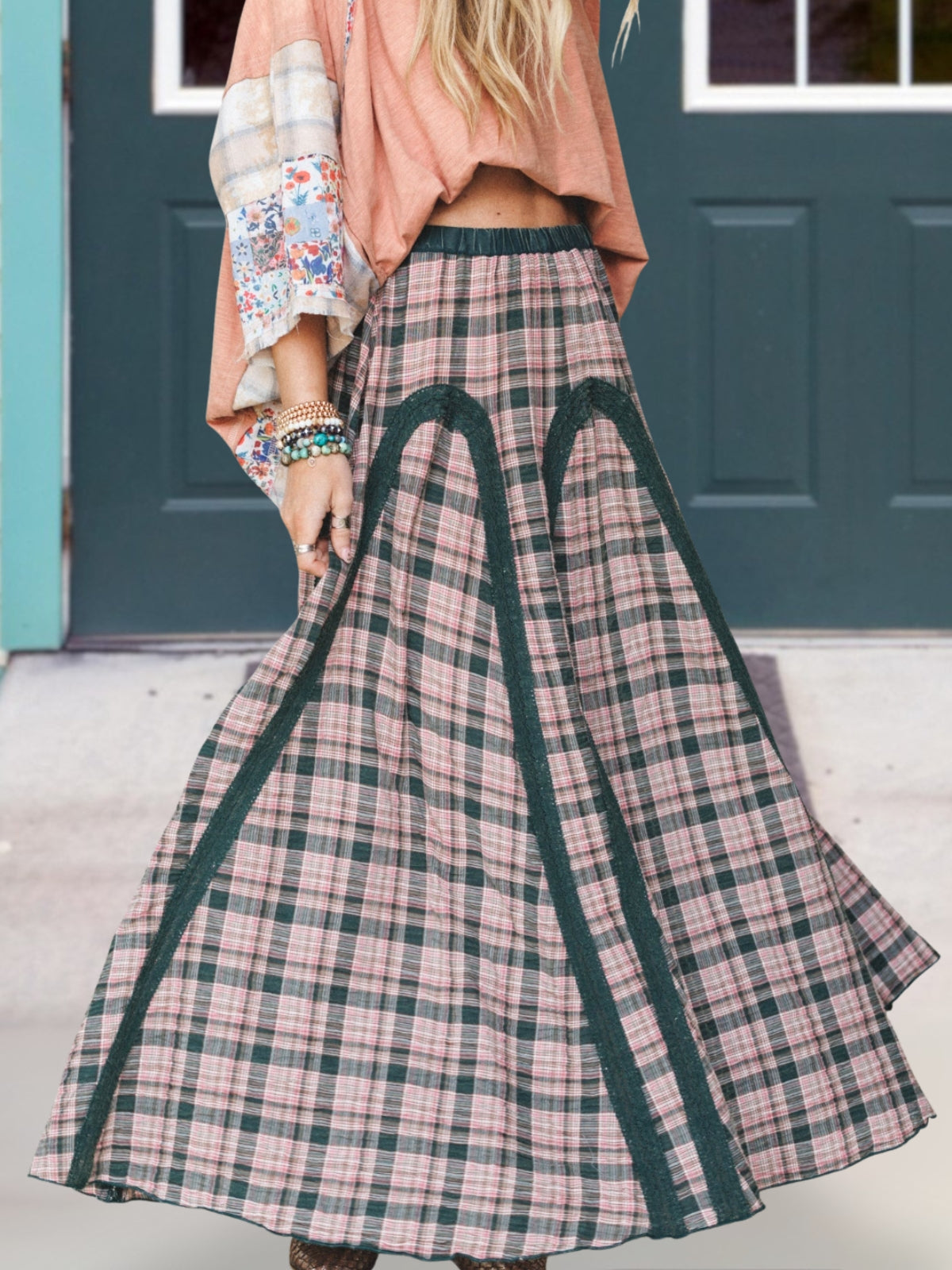 Lace Trimmed Plaid Skirt