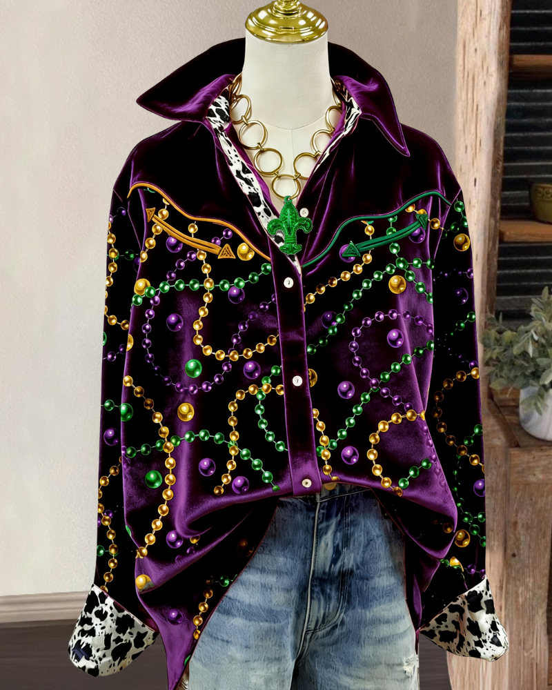 Carnival Beaded Print Velvet Blouse