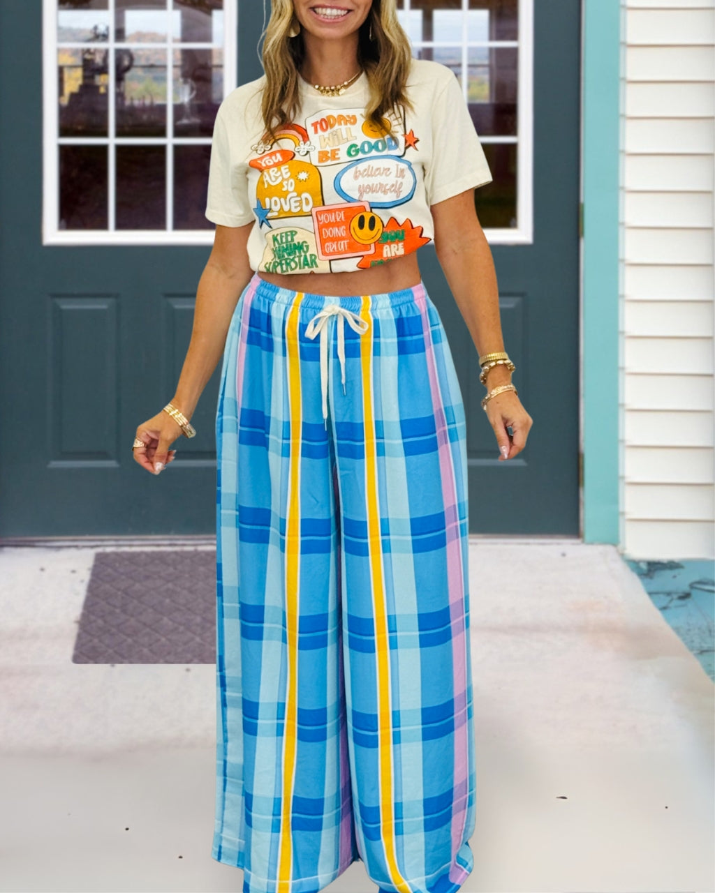 Colorful Plaid Drawstring Pants