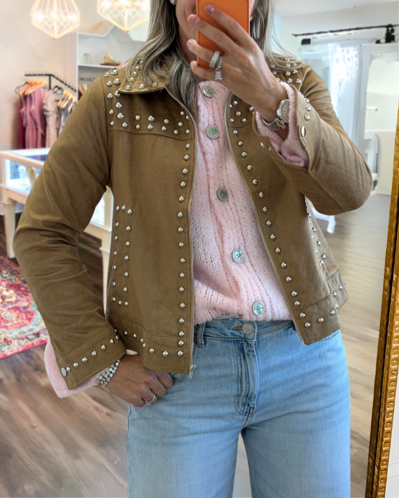 Chic Rhinestone Zipper Jacket