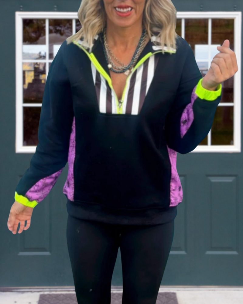 Chic Striped Half-Zip Sweatshirt