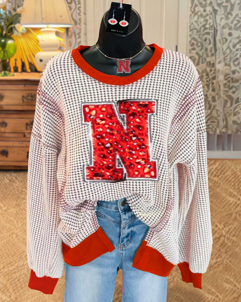 Nebraska Rhinestone Embroidered Sweatshirt